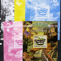 Niger Republic 2013 Butterflies #3 m/sheet - the set of 5 imperf progressive proofs comprising the 4 individual colours plus all 4-colour composite, unmounted mint