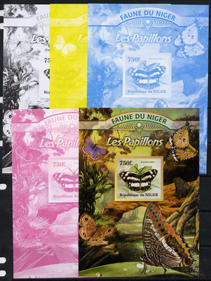 Niger Republic 2013 Butterflies #3 m/sheet - the set of 5 imperf progressive proofs comprising the 4 individual colours plus all 4-colour composite, unmounted mint