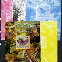 Niger Republic 2013 Butterflies #4 m/sheet - the set of 5 imperf progressive proofs comprising the 4 individual colours plus all 4-colour composite, unmounted mint