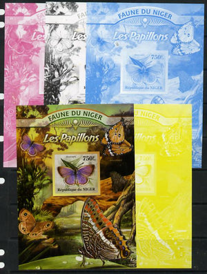 Niger Republic 2013 Butterflies #4 m/sheet - the set of 5 imperf progressive proofs comprising the 4 individual colours plus all 4-colour composite, unmounted mint
