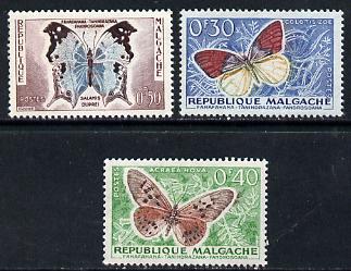 Malagasy Republic 1960 Butterflies 30c, 40c & 50c values from the def set (SG 7-9) unmounted mint*