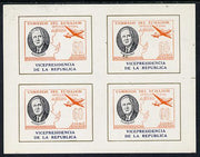 Ecuador 1949 Roosevelt imperf m/sheet comprising block of 4 of 60c Airmail inscribed 'Vicepresidencia' at foot.,These sheets were originally officially authorised for Government use but later their validity was disclaimed.