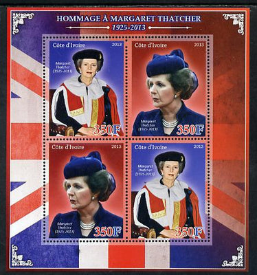 Ivory Coast 2013 Tribute to Margaret Thatcher perf sheetlet containing 4 values unmounted mint