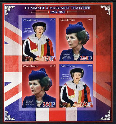 Ivory Coast 2013 Tribute to Margaret Thatcher imperf sheetlet containing 4 values unmounted mint