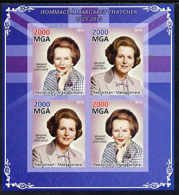 Madagascar 2013 Tribute to Margaret Thatcher imperf sheetlet containing 4 values unmounted mint