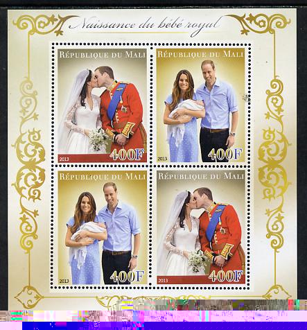 Mali 2013 Birth of Royal Baby (George) perf sheetlet containing 4 values unmounted mint