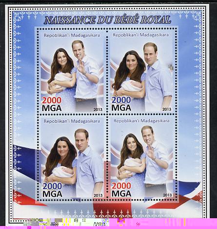 Madagascar 2013 Birth of Royal Baby (George) perf sheetlet containing 4 values unmounted mint