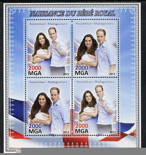 Madagascar 2013 Birth of Royal Baby (George) perf sheetlet containing 4 values unmounted mint