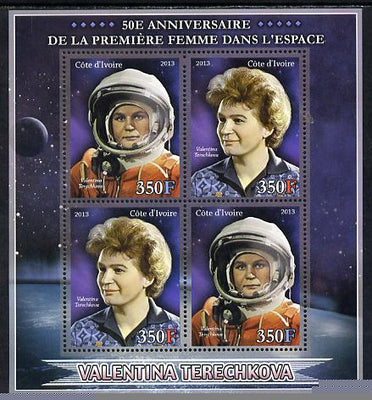 Ivory Coast 2013 50th Anniversary of First Woman in Space perf sheetlet containing 4 values unmounted mint