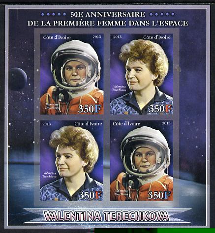 Ivory Coast 2013 50th Anniversary of First Woman in Space imperf sheetlet containing 4 values unmounted mint