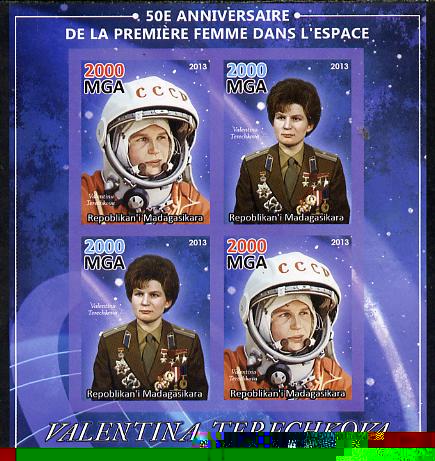 Madagascar 2013 50th Anniversary of First Woman in Space imperf sheetlet containing 4 values unmounted mint