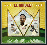 Mali 2013 Cricket perf sheetlet containing 2 triangular & one diamond shaped values unmounted mint