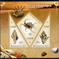 Mali 2013 Shells imperf sheetlet containing 2 triangular & one diamond shaped values unmounted mint