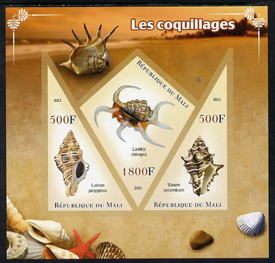 Mali 2013 Shells imperf sheetlet containing 2 triangular & one diamond shaped values unmounted mint