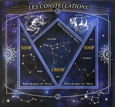 Mali 2013 Constellations perf sheetlet containing 2 triangular & one diamond shaped values unmounted mint
