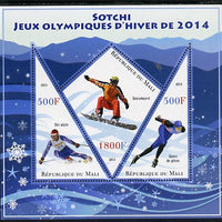 Mali 2013 Sotchi Winter Olympics perf sheetlet containing 2 triangular & one diamond shaped values unmounted mint