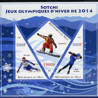 Mali 2013 Sotchi Winter Olympics imperf sheetlet containing 2 triangular & one diamond shaped values unmounted mint