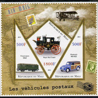 Mali 2013 Postal Vehicles perf sheetlet containing 2 triangular & one diamond shaped values unmounted mint