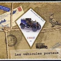 Mali 2013 Postal Vehicles perf s/sheet containing one diamond shaped value unmounted mint