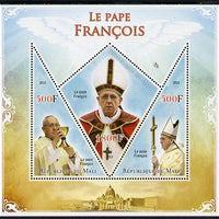 Mali 2013 French Popes perf sheetlet containing 2 triangular & one diamond shaped values unmounted mint