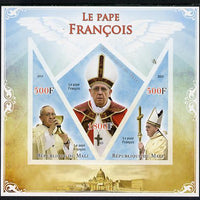 Mali 2013 French Popes imperf sheetlet containing 2 triangular & one diamond shaped values unmounted mint