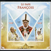 Mali 2013 French Popes imperf sheetlet containing 2 triangular & one diamond shaped values unmounted mint