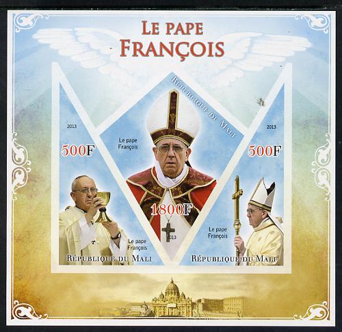 Mali 2013 French Popes imperf sheetlet containing 2 triangular & one diamond shaped values unmounted mint