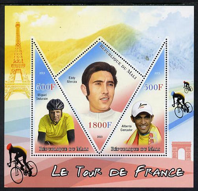 Mali 2013 Le Tour de France perf sheetlet containing 2 triangular & one diamond shaped values unmounted mint