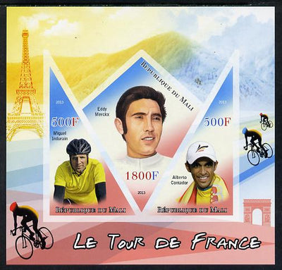 Mali 2013 Le Tour de France imperf sheetlet containing 2 triangular & one diamond shaped values unmounted mint