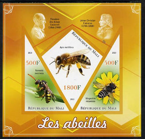 Mali 2013 Bees imperf sheetlet containing 2 triangular & one diamond shaped values unmounted mint