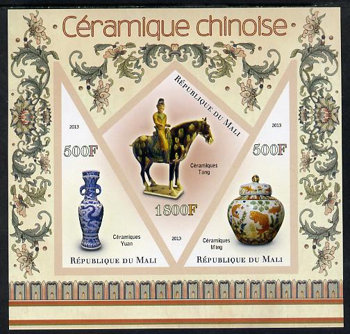 Mali 2013 Chinese Ceramics imperf sheetlet containing 2 triangular & one diamond shaped values unmounted mint