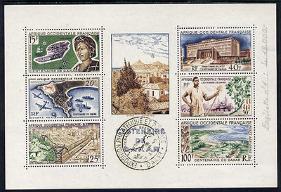 French West Africa 1958 Centenary of Dakar perf m/sheet with Philatelic Exhibition cancellation SG MS 104