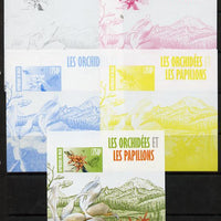 Niger Republic 2013 Orchids & Butterflies #1 m/sheet - the set of 5 imperf progressive proofs comprising the 4 individual colours plus all 4-colour composite, unmounted mint
