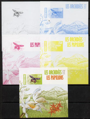 Niger Republic 2013 Orchids & Butterflies #2 m/sheet - the set of 5 imperf progressive proofs comprising the 4 individual colours plus all 4-colour composite, unmounted mint