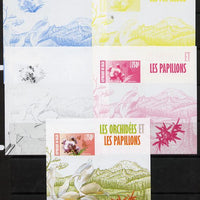 Niger Republic 2013 Orchids & Butterflies #3 m/sheet - the set of 5 imperf progressive proofs comprising the 4 individual colours plus all 4-colour composite, unmounted mint