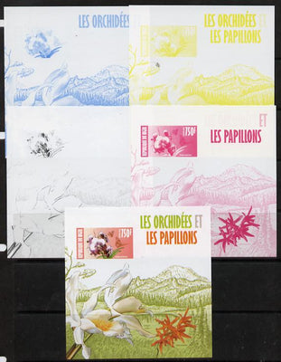 Niger Republic 2013 Orchids & Butterflies #3 m/sheet - the set of 5 imperf progressive proofs comprising the 4 individual colours plus all 4-colour composite, unmounted mint