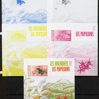 Niger Republic 2013 Orchids & Butterflies #4 m/sheet - the set of 5 imperf progressive proofs comprising the 4 individual colours plus all 4-colour composite, unmounted mint