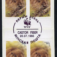 Belarus 1995 WWF (Beavers) booklet containing 300 value x 2 blocks of 4 with special WWF cancel
