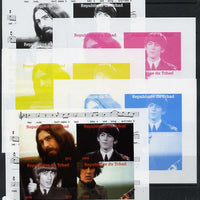 Chad 2013 The Beatles - George Harrison sheetlet containing 4 vals - the set of 5 imperf progressive colour proofs comprising the 4 basic colours plus all 4-colour composite unmounted mint.