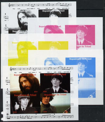 Chad 2013 The Beatles - George Harrison sheetlet containing 4 vals - the set of 5 imperf progressive colour proofs comprising the 4 basic colours plus all 4-colour composite unmounted mint.