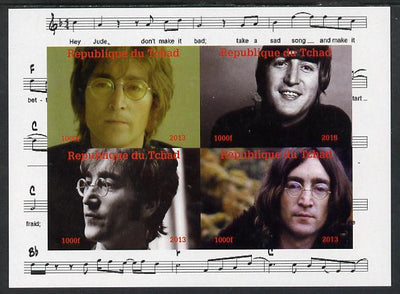 Chad 2013 The Beatles - John Lennon imperf sheetlet containing 4 vals unmounted mint. Note this item is privately produced and is offered purely on its thematic appeal.