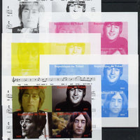 Chad 2013 The Beatles - John Lennon sheetlet containing 4 vals - the set of 5 imperf progressive colour proofs comprising the 4 basic colours plus all 4-colour composite unmounted mint.