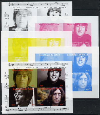 Chad 2013 The Beatles - John Lennon sheetlet containing 4 vals - the set of 5 imperf progressive colour proofs comprising the 4 basic colours plus all 4-colour composite unmounted mint.