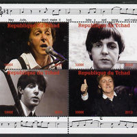 Chad 2013 The Beatles - Paul McCartney perf sheetlet containing 4 vals unmounted mint. Note this item is privately produced and is offered purely on its thematic appeal.