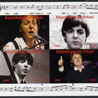Chad 2013 The Beatles - Paul McCartney imperf sheetlet containing 4 vals unmounted mint. Note this item is privately produced and is offered purely on its thematic appeal.