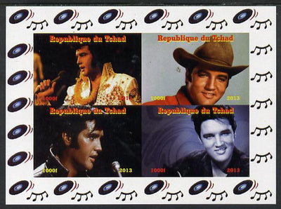 Chad 2013 Elvis Presley #1 imperf sheetlet containing 4 vals unmounted mint. Note this item is privately produced and is offered purely on its thematic appeal.