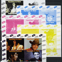 Chad 2013 Elvis Presley #1 sheetlet containing 4 vals - the set of 5 imperf progressive colour proofs comprising the 4 basic colours plus all 4-colour composite unmounted mint.