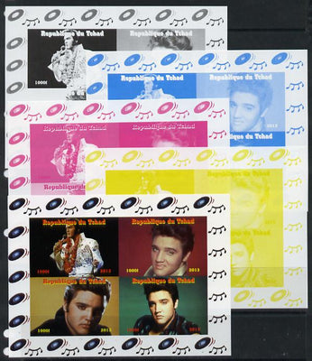 Chad 2013 Elvis Presley #2 sheetlet containing 4 vals - the set of 5 imperf progressive colour proofs comprising the 4 basic colours plus all 4-colour composite unmounted mint.