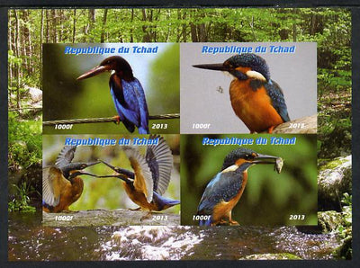 Chad 2013 Birds - Kingfishers imperf sheetlet containing 4 vals unmounted mint. Note this item is privately produced and is offered purely on its thematic appeal.