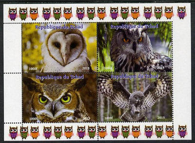 Chad 2013 Birds - Owls #1,perf sheetlet containing 4 vals unmounted mint. Note this item is privately produced and is offered purely on its thematic appeal.